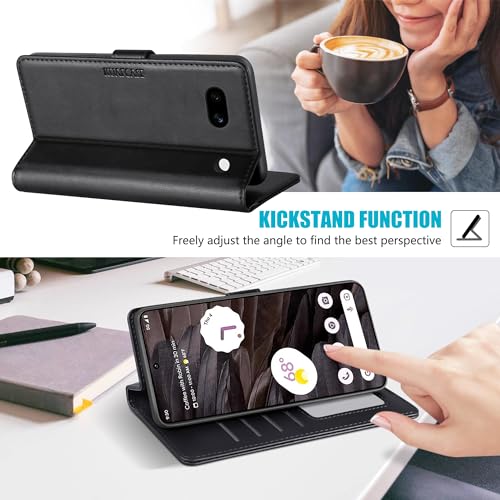 Kuafcase for Google Pixel 7a Case with 1 Screen Protector, 4 Card Slots Magnetic Closure Kickstand Shockproof Phone Case for Google Pixel 7a - Black - Image 3