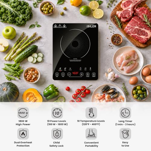 Image of 1800W Portable Induction Cooktop, 8 Inch Heating Plate, Touch Control