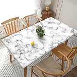 Gbuzozie White Marble Rectangle Tablecloth with Elastic Edge, 5FT Table Cloths Washable Reusable Rectangular Table Cover for Kitchen Dining Party, 60' L X 30' W