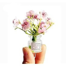 Miniature Flowers in Vase Set - 16 Scale Decor with Realistic Details, Tiny Floral Arrangements for Micro Landscape, Train Platform and Fairy Garden Accessories Pink