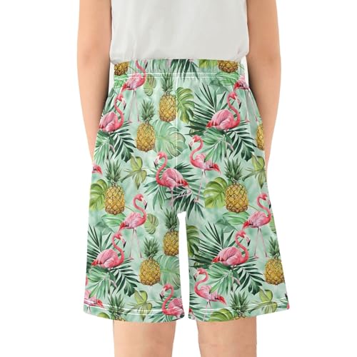 Pink Flamingos Sleep Shorts Summer Pajama Shorts Elastic Waist Sleep Bottoms with Pockets 6-14 Years2