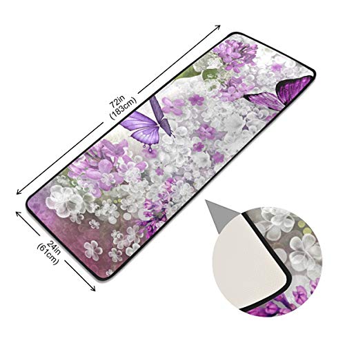 Butterflies Flowers Purple Kitchen Rugs Non-Slip Soft Doormats Bath Carpet Floor Runner Area Rugs For Home Dining Living Room Bedroom 72" X 24" #TOP4