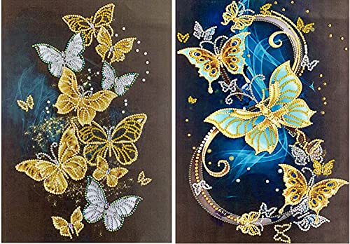 2 Pack Diamond Painting Kits,DIY 5D Special Shaped Diamond Painting Partial Drill Diamnd Dot Butterfly Crystal Rhinestone Diamond Art Crafts for Wall Home Decor (12 x16 )