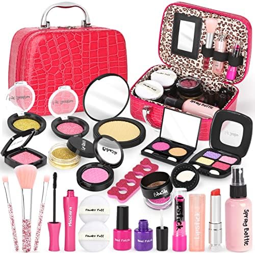 Sanlebi Pretend Makeup Toy Set, 22 PCS Safe Non-Toxic Fake Make Up Set Cosmetic Beauty Kit Role Play Gift for Little Girls Kids Children Age 3