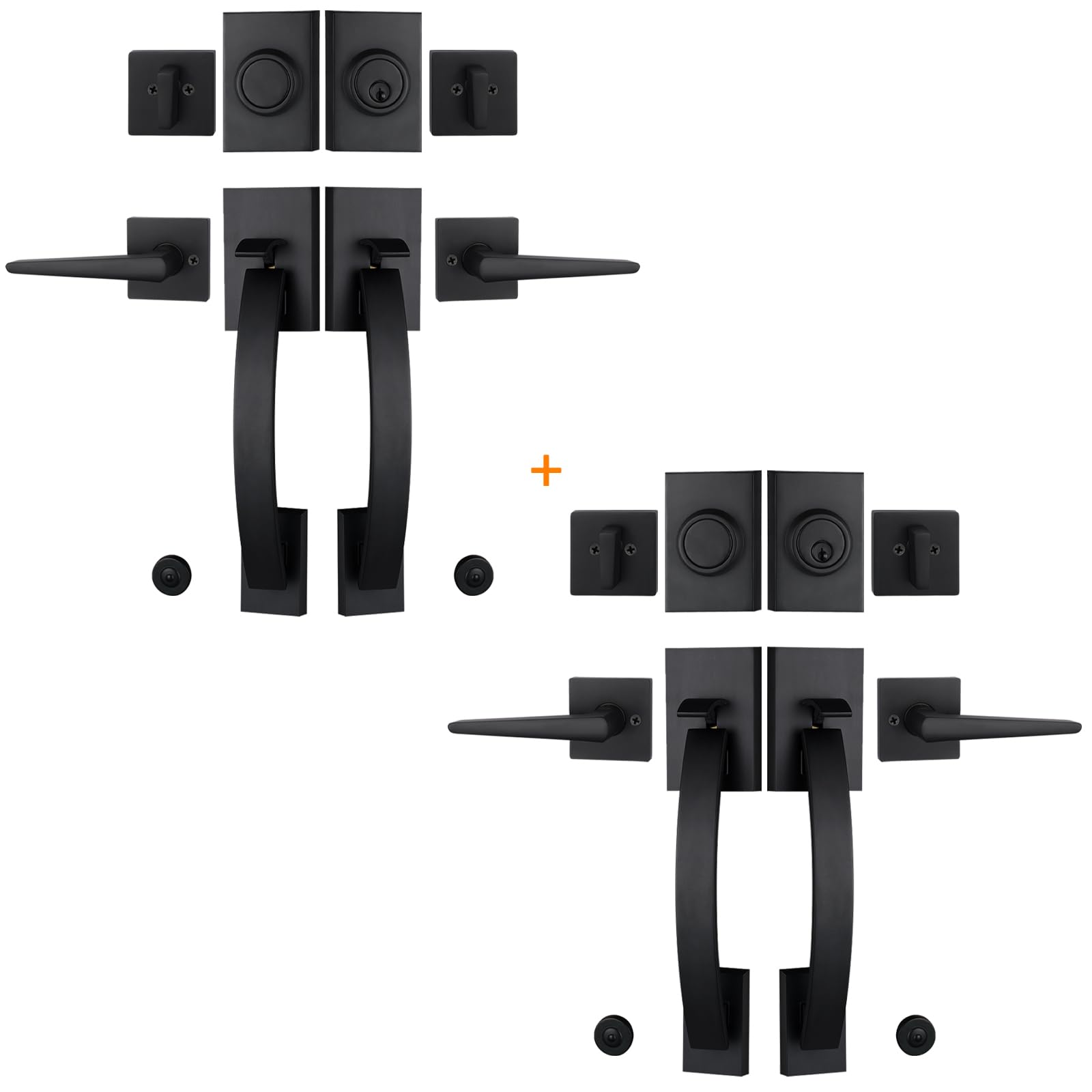 NEWBANG 2 Pack to be Keyed Alike Modern Keyed &amp; Dummy Entry Handlesets for Double Front Doors with Same Culinders and Same Keys in Matte Black(2 PC Keyed and Dummy),MDHST2017DB-SET-2P