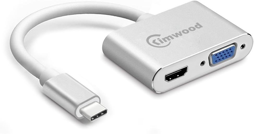 Kimwood Type c-2in1 USB C to Hdmi VGA, UHD USB Type C to HDMI VGA Adapter (Thunderbolt 3 Compatible) for 2017/2016 MacBook Pro, iMac 2017, Chromebook Pixel, Galaxy S8/S8Plus and More, 4K