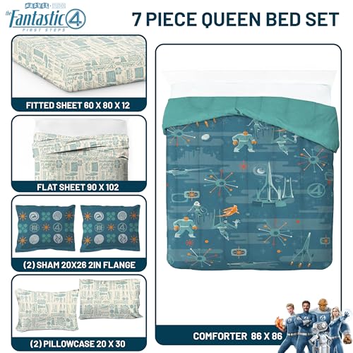 Image of Marvel Fantastic Four Queen Comforter Set 7 Piece Superhero Bedding, Blue