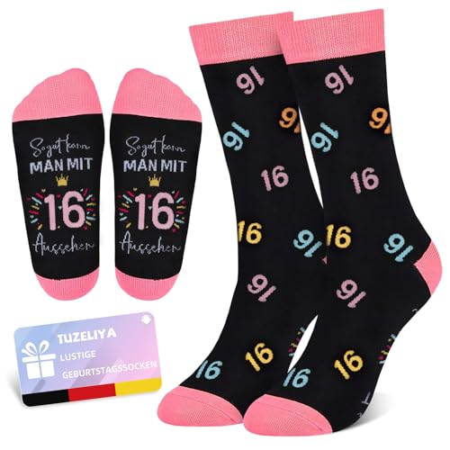 TUZELIYA 16 Geburtstag Mädchen Socken, Mädchen Geschenke Geschenkideen, Rutschfest Kuschelsocken Damen, Lustige Geschenke für Tochter, Nichte, Schwester Beste Freundin TUZELIYA 16 Geburtstag Mädchen Socken, Mädchen Geschenke Geschenkideen, Rutschfest Kuschelsocken Damen, Lustige Geschenke für Tochter, Nichte, Schwester Beste Freundin