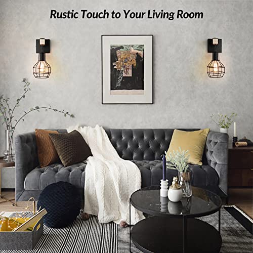 Farmhouse Wall Light Fixtures Set Of 2, Industrial Wall Sconces For Hallway, Rustic Black Wall Mount Lamp, Indoor Vintage Bedside Cage Lighting For Stairway Bathroom Entryway Living Room Bedroom #TOP6