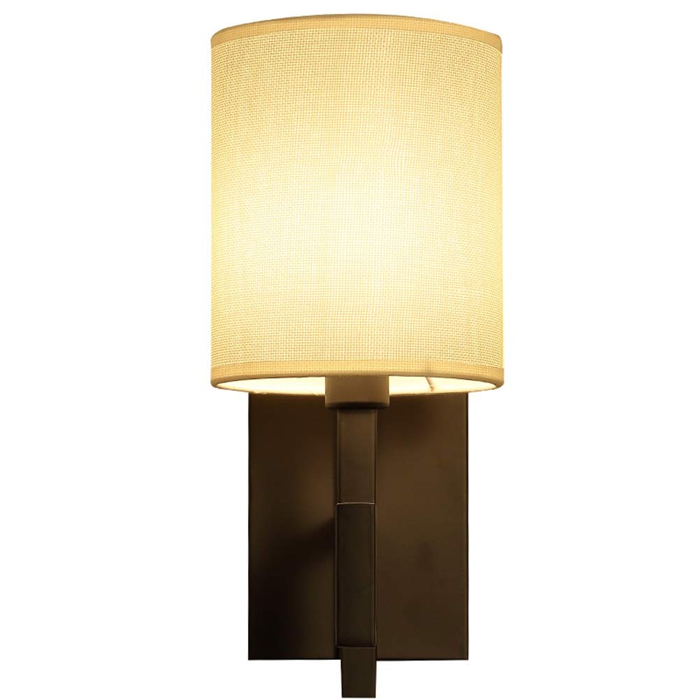 HJZYRetro Industrial Wall Light Antique Black Bronze Lamp Arm with Fabric Lampshade Warm Bedside Table Lamp Living Room Dining Room Decoration Aisle Wall Light Sconces Lfot