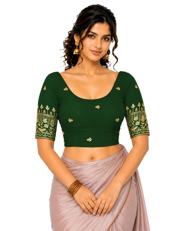 magicstyle creation Stylish Readymade Blouse Women Designer Saree Blouse Embroidery Lycra Stretchable Stitch Half Sleeve Fancy Festive Blouse-picture-23