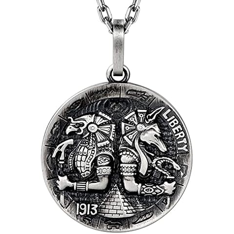 Zonesbo Horus and Pharaoh Anubis Medallion Pendant Necklace Men's 925 Silver Cover