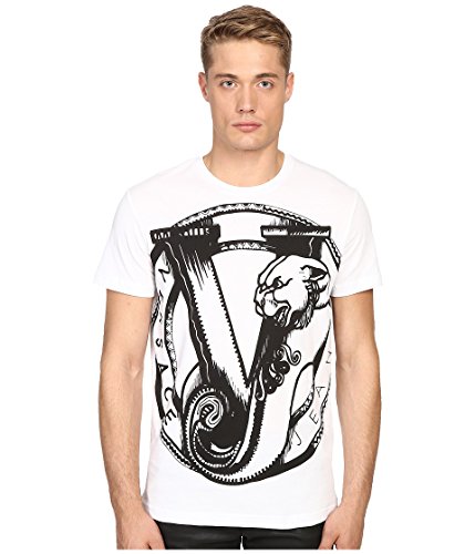 Versace Jeans Men's Big Logo Short Sleeve T-Shirt, White, Medium