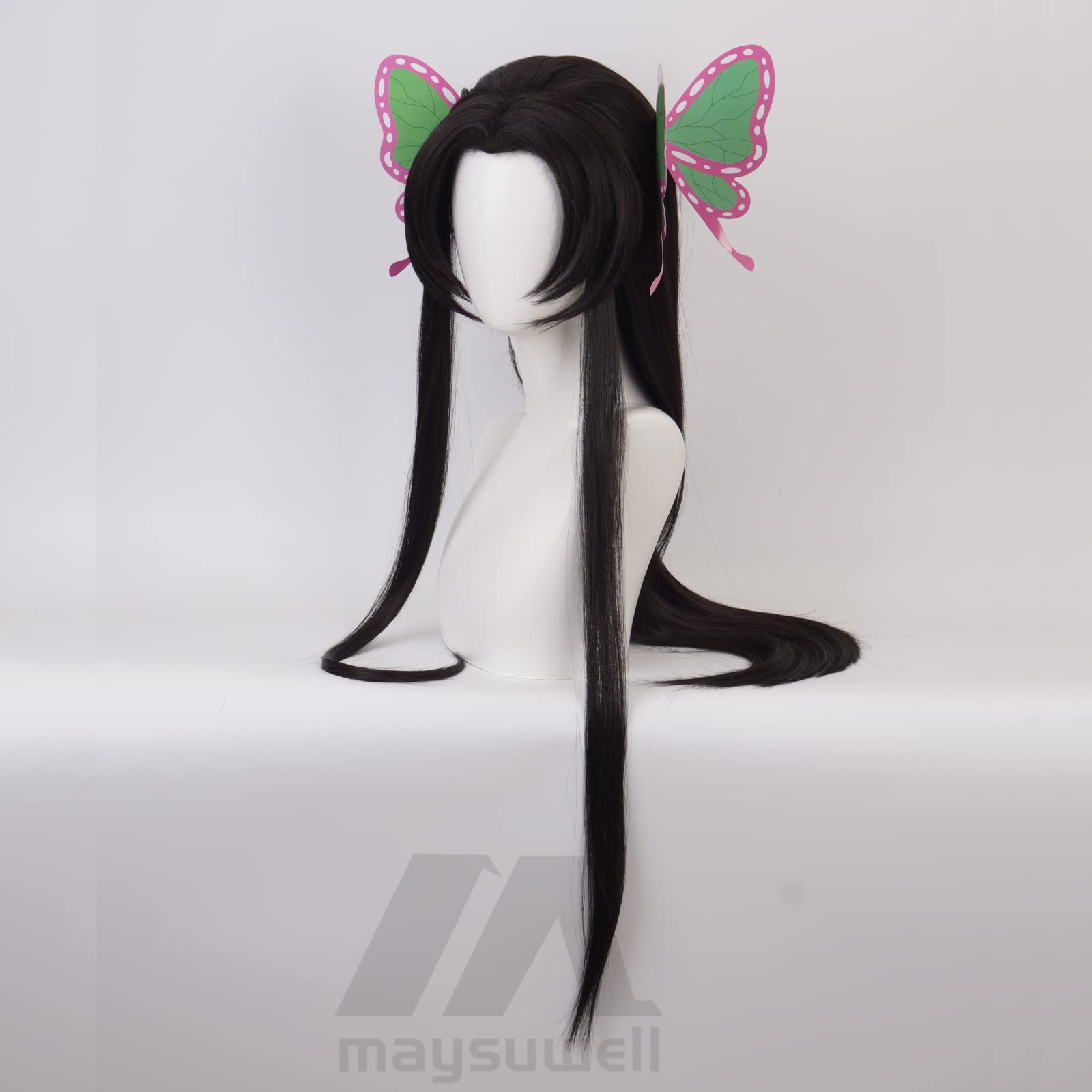 Black Long Straight Hair with Butterfly Hair Clip for Women Halloween Cos Anime Party Heat Resistant Synthetic Fabric Costume Hair - Image 3