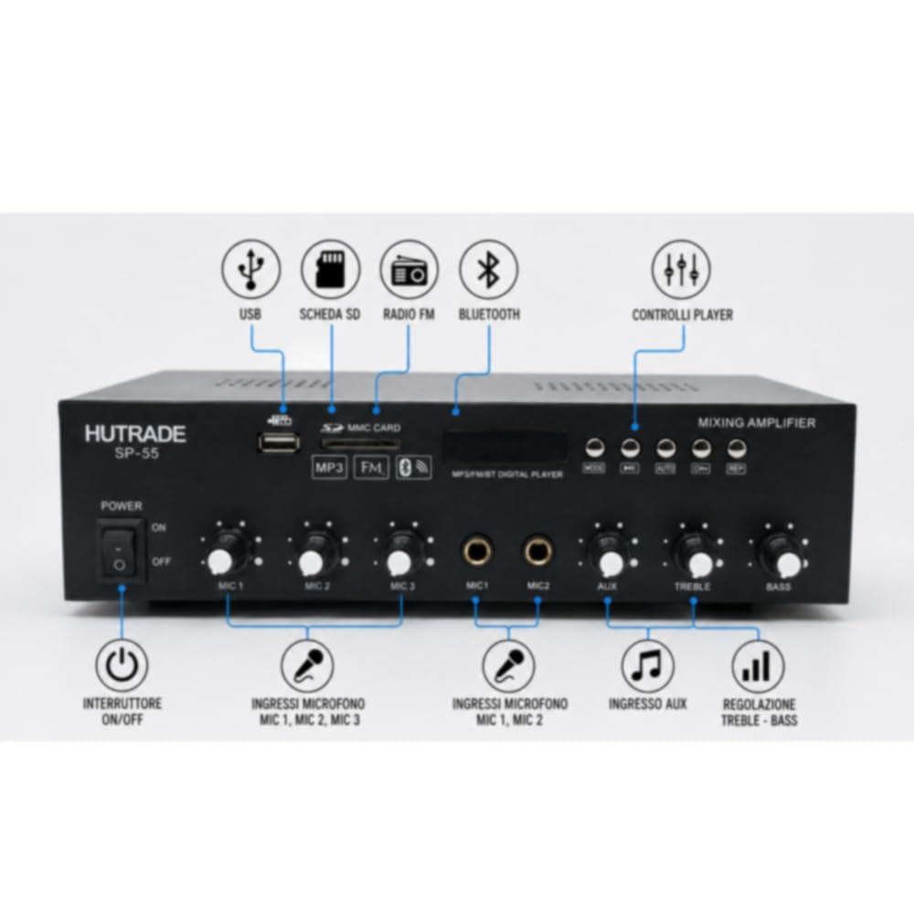 Vetrineinrete® Kit Audio Filodiffusione 120W con 2 Casse e Amplificatore | USB e TF/SD Integrati, Radio FM Inclusa, Montaggio a Parete, Ingresso Microfono/AUX, 40W RMS