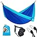 LATTCURE Double Hammock Lightweight Parachute Portable Hammocks for Hiking, Travel, Backpacking, Beach, Yard Gear Includes Nylon Straps & Steel Carabiners Support 450 lbs Blue