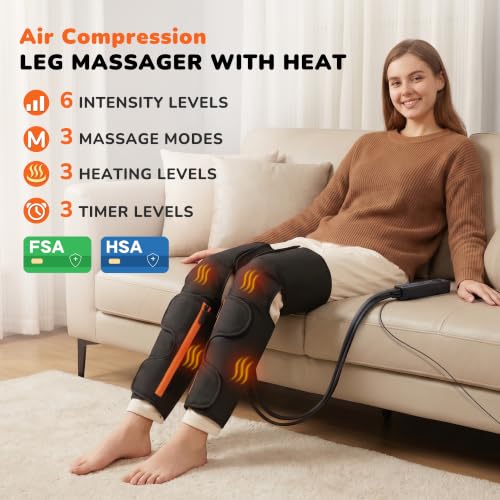 JZBRAIN Air Compression Leg Massager with Heat : Calf, Knees & Thigh Recovery Compression System for Pain Relief & Circulation - Sequential Massager with 3 Heat,3 Modes & 6 Intensities for Daily Use — view 2
