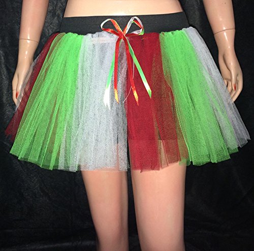 Red Green White Stripe 3 Tone Tutu Skirt Christmas Fancy Costumes