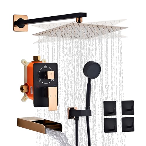 RTTWYYUU Black Gold Shower Tub Faucet Set, Wall Mounted 12