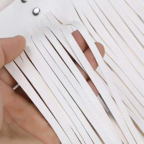 Taikmd Women's Faux Leather Fringe Skirt Double Waist Belt Tassel Rave Dance Punk Clubwear (White) #TOP5
