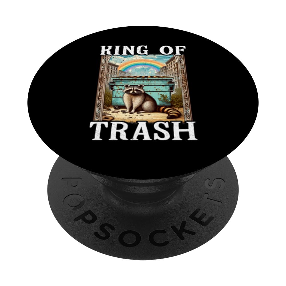 King Of Trash Raccoon Lovers Racoon PopSockets Swappable PopGrip, Black