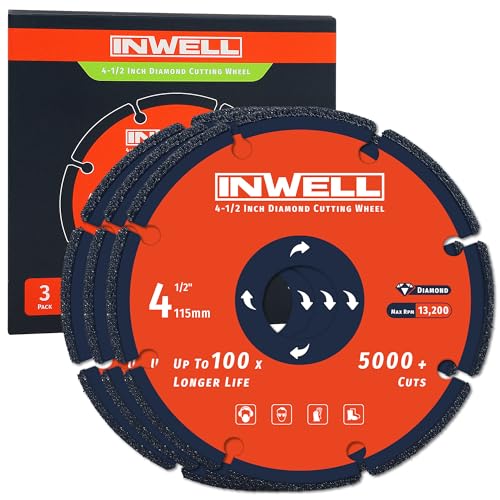 INWELL 4-1/2 Inch Diamond Cutting Wheel for Metal, 3-Pack, Cut Off Wheel with 5000+ Cuts on Rebar, Steel, Iron and INOX, 7/8’’-20mm Arbor by Inwell - Used condition - US$11.09