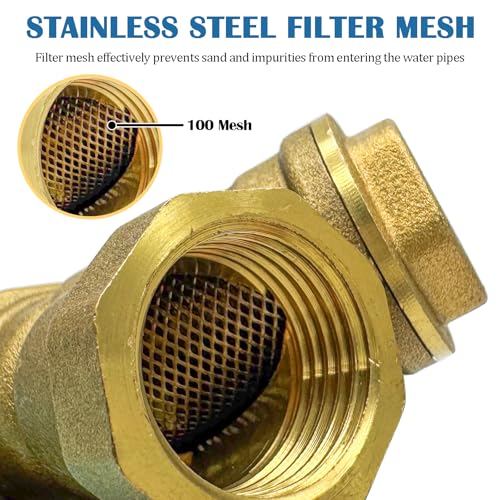 Image of 2Pcs Brass 1 /2 inch Female Thread 100 Mesh Y Shaped Strainer Filter Valve Connector - 800 WOG (with Teflon Tape)