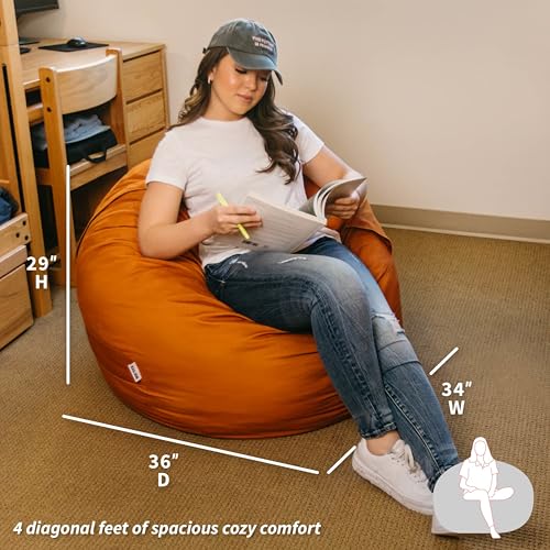 Image of Big Joe Fuf 4Ft Foam Bean Bag Chair with Removable Cover for Kids, Teens, Collegiate Burnt Orange Velveteen, Durable Woven Polyester, 4 Foot Large Reading and Gaming Seat