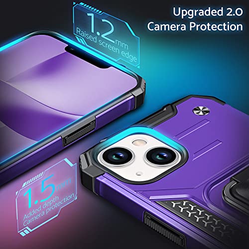 Image of Anqrp Heavy Duty Case for iPhone 13 /14 Case with Enhanced Ring Holder Grip Stand, Military Grade Shockproof Rugged Drop Protective Silicone Hard Slim iPhone 13 /14 Phone Case Cover,Purple
