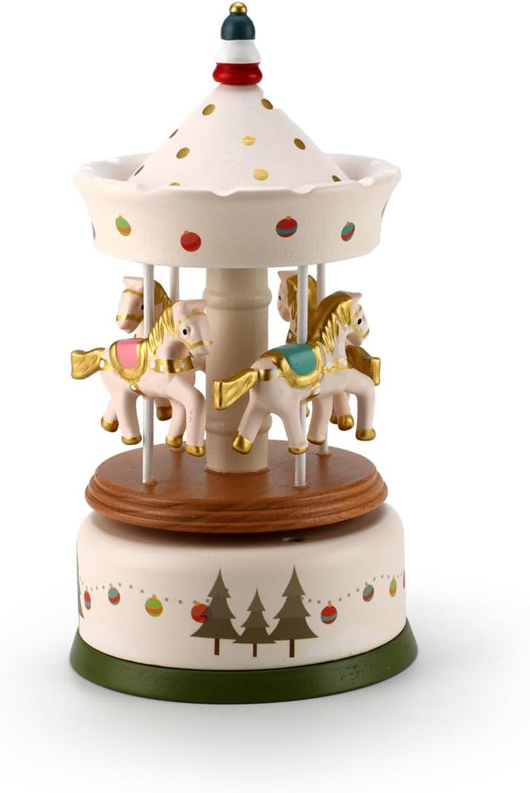 MusicBoxAttic Holiday Christmas Musical Wooden Animated Children's Carousel-Many Songs to Choose-Que Sera Sera