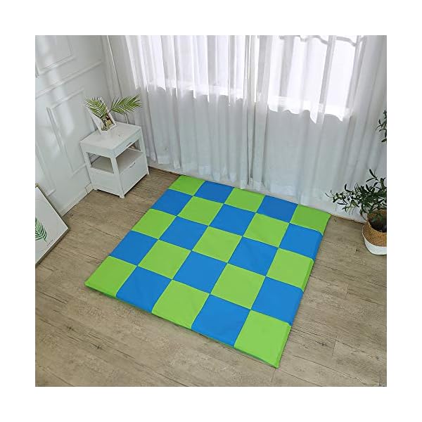 Tapete-Set für Babys Mädchen Kinder und ihre Eltern mit viskoelastischer Schaum – Play Mat quadratisch Polsterung für den Boden 148 x 148 cm – blau und grün – Bild 8