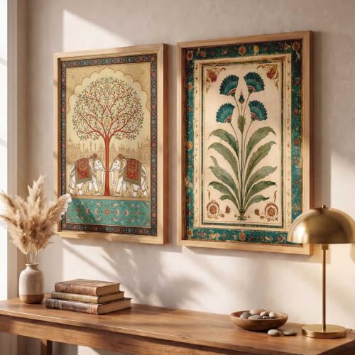 Image of HOTHOUSE Indian Traditional Art Wall Painting Home Decoration With Frame For Living Room Bed Room Hotel Wall Decor Digital Reprint Engineered Wood Set of 2 (10X13 inch)