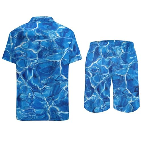 Swimming Pool Water Hawaiian Shirt And Shorts 2 Piece Summer Shirt for Vacation Casual Beach Suits2