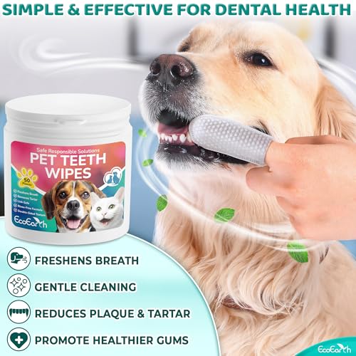 Premium Teeth Cleaning Wipes for Dogs & Cats - 50 Pcs - Pet Dental Care Finger Pads for Fresh Breath & Oral Hygiene - Embossed Pattern & Nano Plastic-Dotting to Remove Plaque & Tartar - Thumbnail 2
