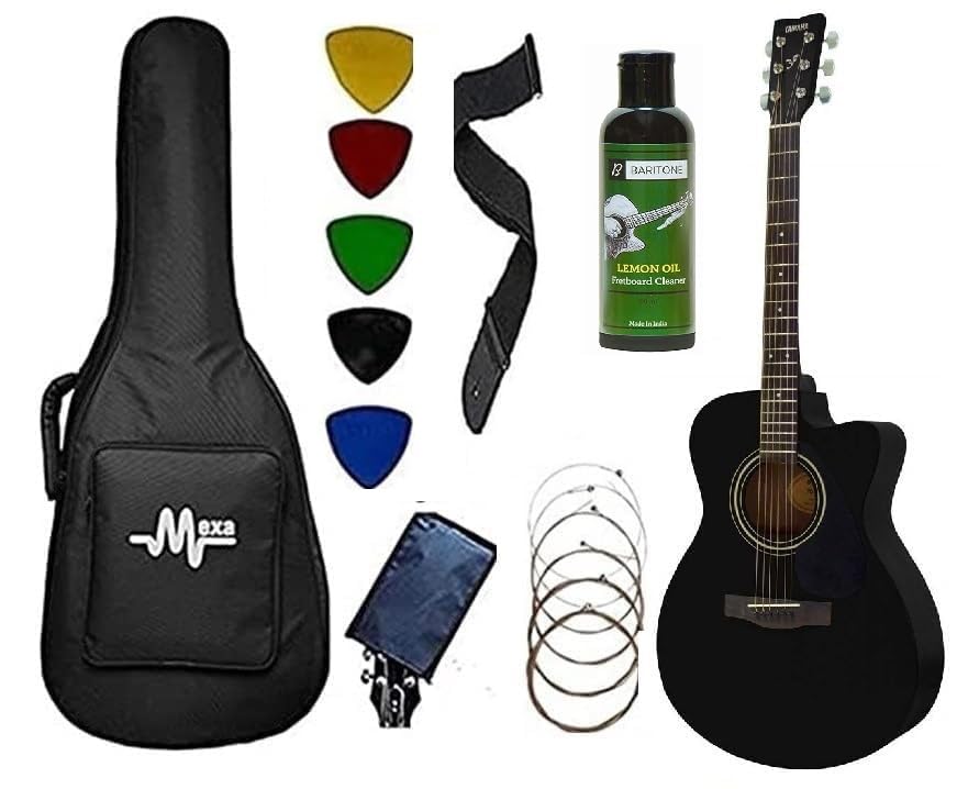 Yamaha Fs80C Acoustic Guitar Cutaway Concert Body With Mexa Guitar Bag, Guitar Belt, String Set & Plectrums.(Bk) - Basswood