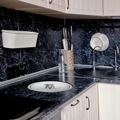 Image of Kitchen Cabinet Countertop Built-in Stainless Steel Trash Can 8L Embedded Trash Bin Trash Chute with Lid