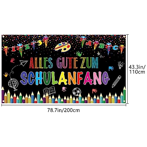Alles Gute Zum Schulanfang Banner 200x110cm großes Banner für den ersten Schultag, Willkommen zurück in der Schule, Party-Dekorationszubehör, Banner für Klassenzimmer, Büro, Schule, Lehrer(Schwarz)