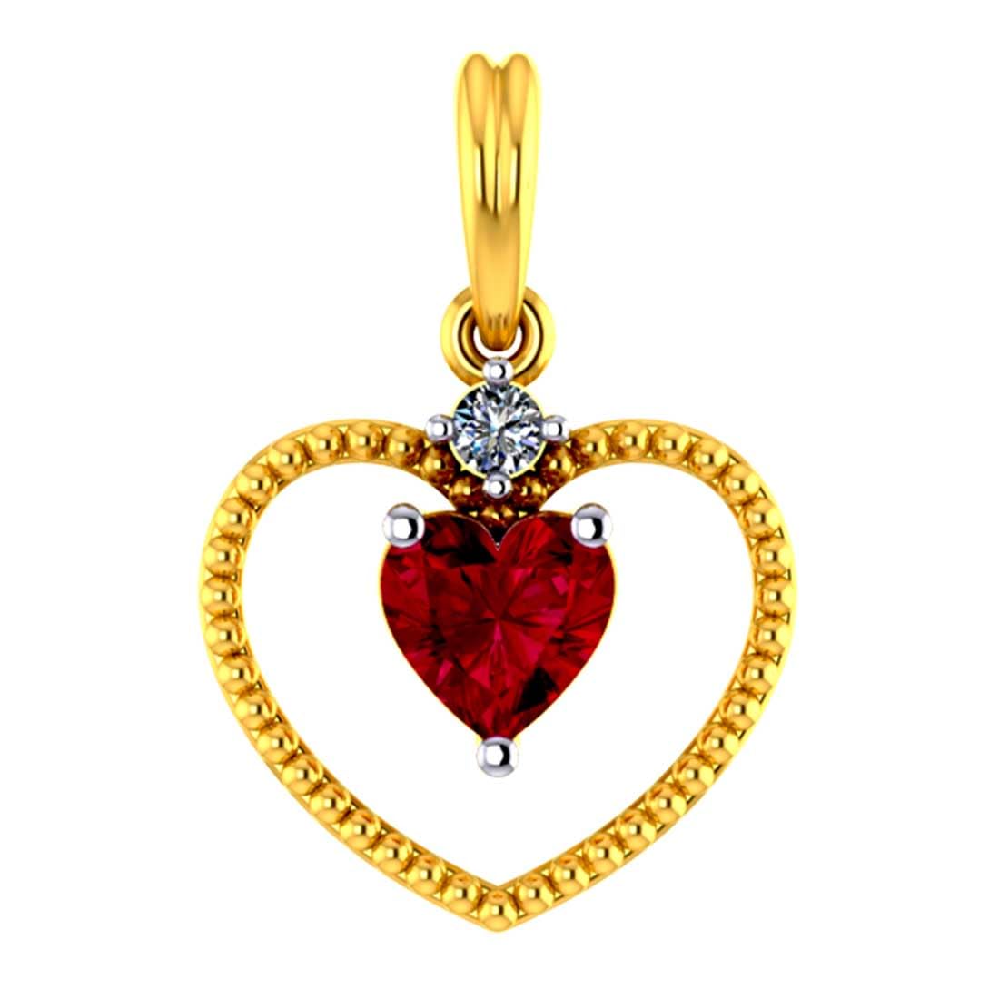 22Kt (916) Yellow Gold Heart Shaped Pendant With A Red Heart Shaped Stone In The Middle For Women & Girls - 0.65 Gram-image-46