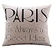 Create For-Life Cotton Linen Decorative Pillowcase Throw Pillow Cushion Cover Paris is Always a Good Idea Square Standard