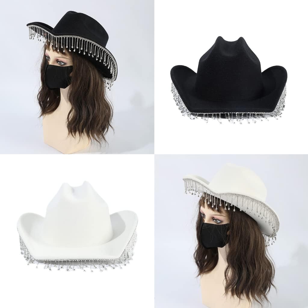 Rhinestones Cowboy Hat for Girls Rhinestones Tassels Shimmery Rave Cowgirl Hat Birthday Party Hat Costume Accessory