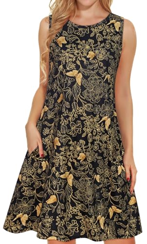 Image of elescat Women's Summer Dresses 2026 Beach Casual Sleeveless Floral Print Tank Loose Sundress with Pocket