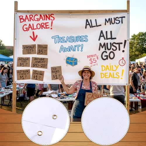 Image of Zonon Large Blank Banners And Signs Polyester Oxford Cloth Sublimation Banner To Decorate With Hanging Rope For Indoor Wall Outdoor Easy to Hang DIY Signs For Business Office(White,5 x 8 Feet)