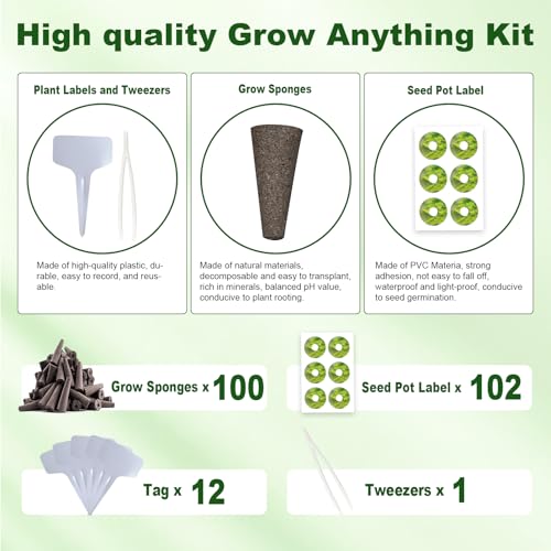 Image of 215 Pack Hydroponic Pods Supplies for Aerogarden Pods, Grow Sponges for Hydroponics, Seed Pods Kit with 100 Grow Sponges, 102 Pod Labels,12 Plant Labels, 1 Tweezer for Hydroponic Indoor Garden System