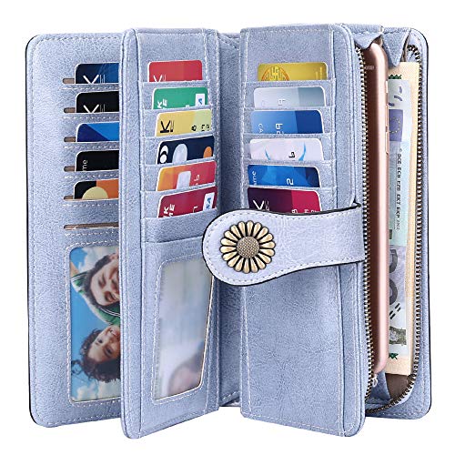 TEUEN Ladies Leather Purse Large Capacity Womens Wallets RFID Blocking with Wrist Strap 26 Card Slots, Ladies Purse Wallet with Zip Pocket Coins Compartment Leather Purses for Women (Blue2) steampunk buy now online TEUEN Ladies Leather Purse Large Capacity Womens Wallets RFID Blocking with Wrist Strap 26 Card Slots, Ladies Purse Wallet with Zip Pocket Coins Compartment Leather Purses for Women (Blue2) steampunk buy now online