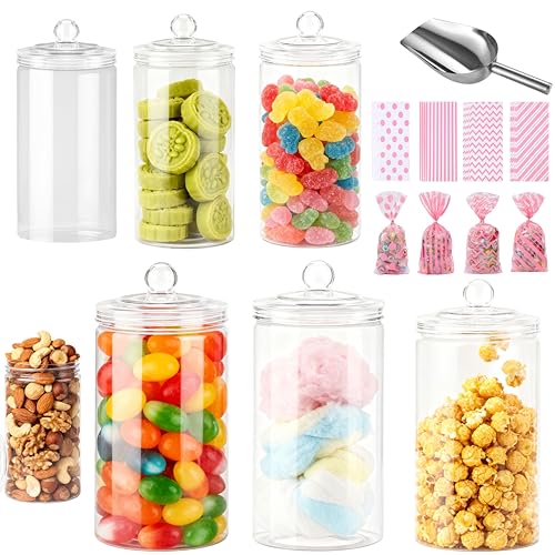 Ksnowqi 6 Pièces 800ml Bocaux à Bonbons en Plastique, Bonbonnière Plastique, Bocaux Vides en Plastiqe pour Bonbons Rétro, Buffet de Bonbons avec Couvercles...