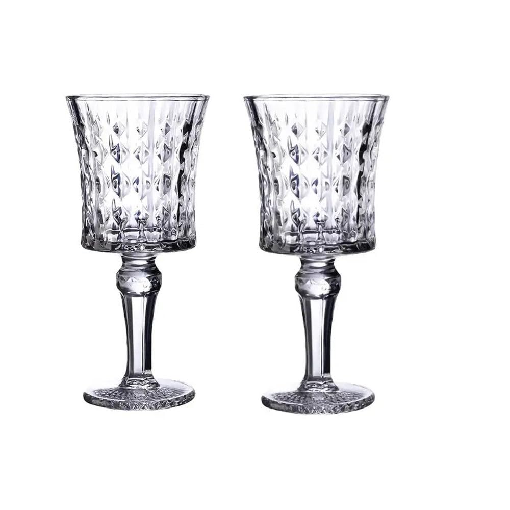 Forestamart Red Wine Glasses Set with Checkered Pattern (170ml) || Ideal for Christmas, New Year, Birthday, Thanksgiving || Embossed Goblet Glasses, for Red & White Wine Home Bar Party (2)