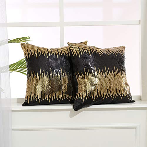 Juya Delight Throw Pillow Case, Sparkly Sequin Pillow Cushion Covers For Couch Sofa Home Decorative,18X18 Inches, Black Gold,Set Of 2 #TOP1