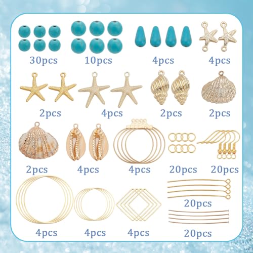 SUNNYCLUE 1 Box 10 works Sea Dangle Earrings Making Kit Starfish Charms Ocean Animal Charm Lucky Turquoise Beads Natural Shell Charms for jewellery Making Kits Beginners Women Adults DIY Supplies - Image 2