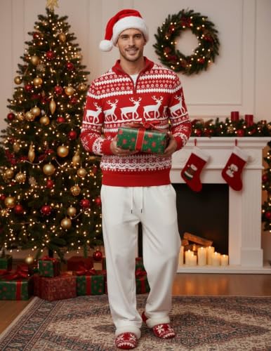 Image of COOFANDY Men Quarter Zip Sweater Classic Fit Knitted Sweater Pullover