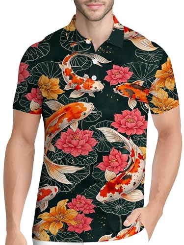 Image of PAGYMO Funny Golf Shirts for Men Crazy Printed Pattern Novelty Moisture Wicking Performance Mens Polo Shirt